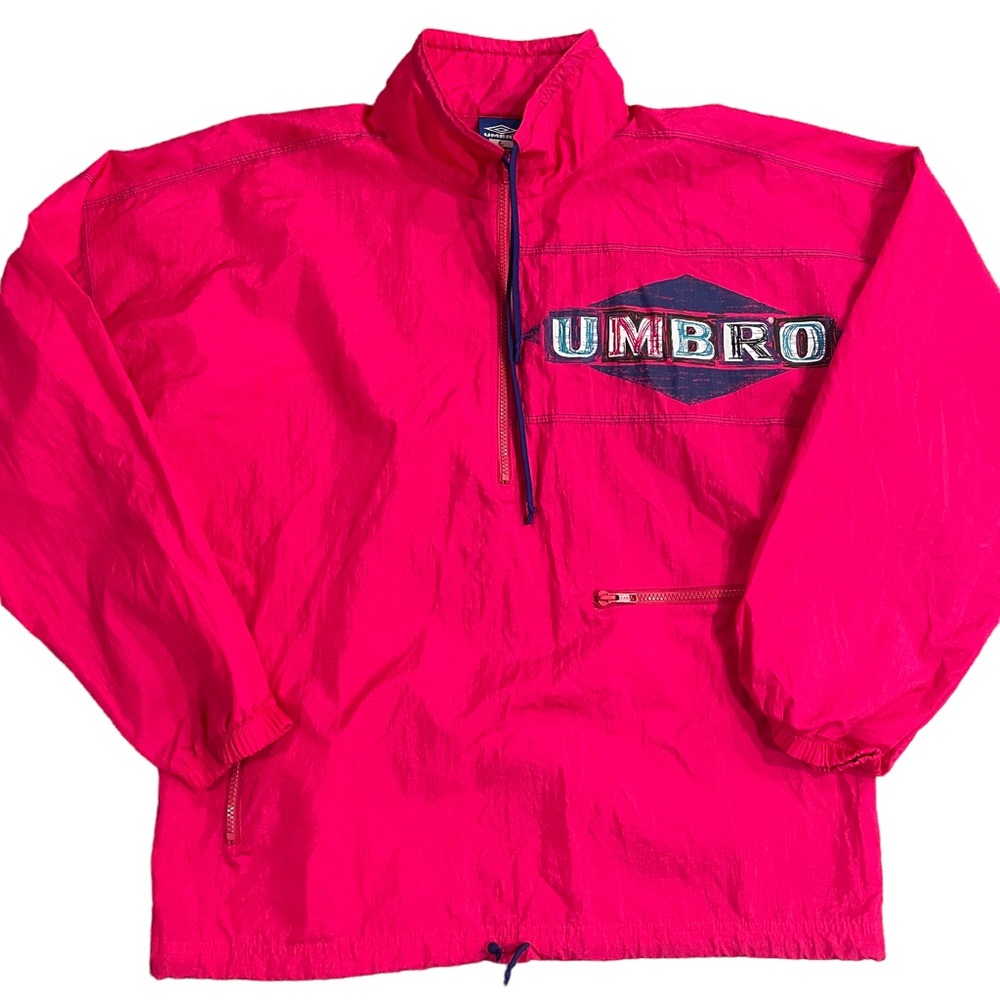 Vintage UMBRO Unisex Windbreaker Pullover Hot Pink Quarter Zip 90s Oversized
